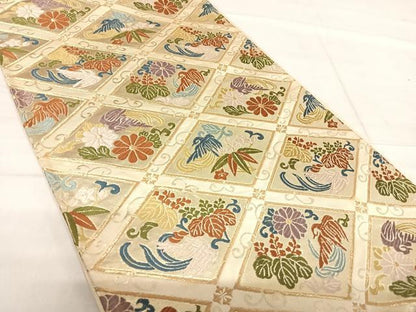 平和屋着物◎六通柄袋帯　唐織　天井花鳥文　金糸　正絹　逸品　AABF4689yx