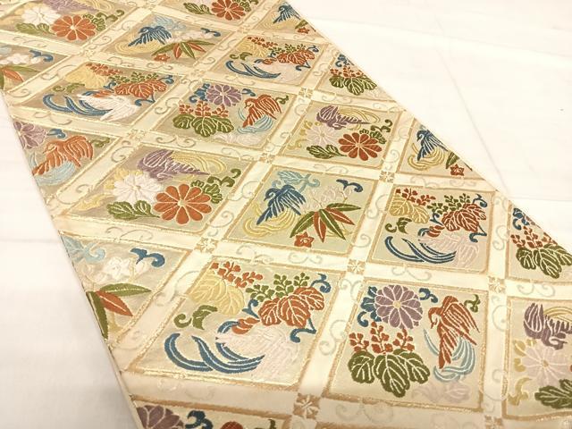 平和屋着物◎六通柄袋帯　唐織　天井花鳥文　金糸　正絹　逸品　AABF4689yx
