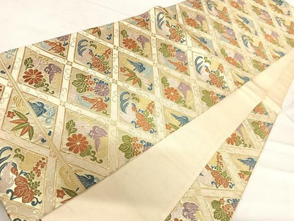 平和屋着物◎六通柄袋帯　唐織　天井花鳥文　金糸　正絹　逸品　AABF4689yx