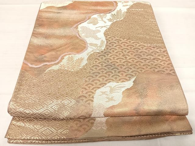 平和屋着物◎六通柄袋帯　道長花鳥文　金糸　正絹　逸品　AABF4690yx