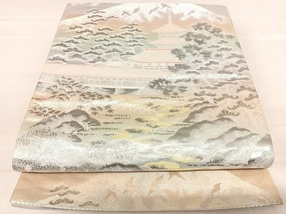 平和屋着物◎六通柄袋帯 風景文 錦プラチナ箔 正絹 逸品 AABF4697yx