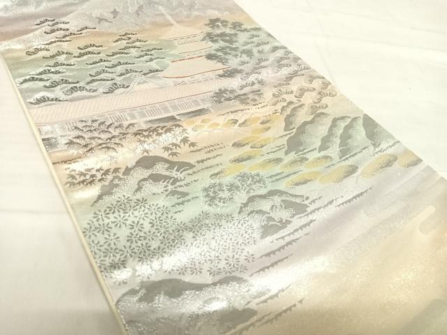 平和屋着物◎六通柄袋帯 風景文 錦プラチナ箔 正絹 逸品 AABF4697yx