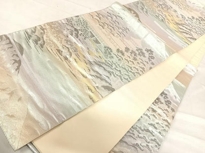 平和屋着物◎六通柄袋帯 風景文 錦プラチナ箔 正絹 逸品 AABF4697yx