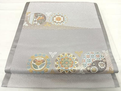 平和屋着物◎六通柄袋帯 横段花文 金糸 正絹 逸品 AABF4699yx