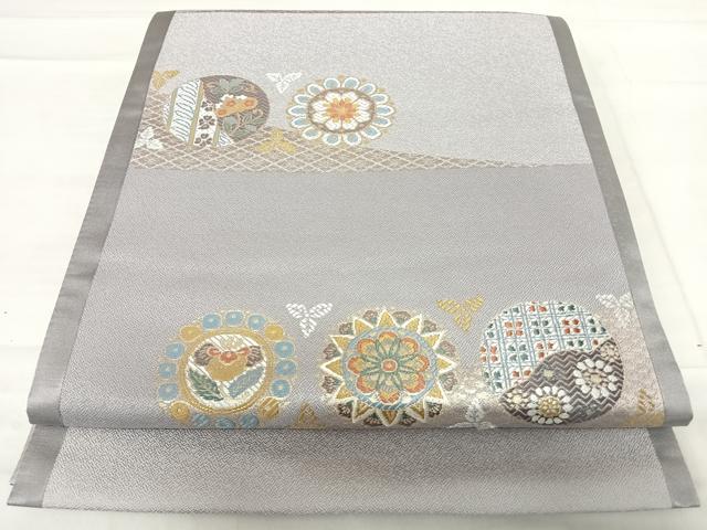平和屋着物◎六通柄袋帯 横段花文 金糸 正絹 逸品 AABF4699yx