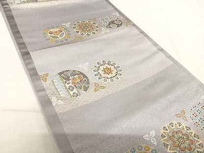 平和屋着物◎六通柄袋帯 横段花文 金糸 正絹 逸品 AABF4699yx