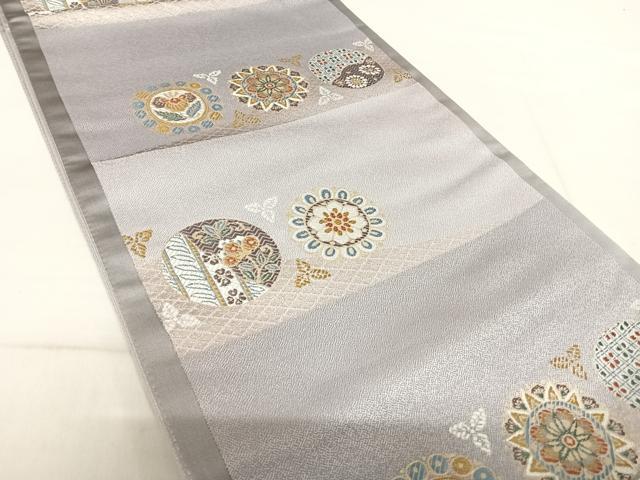 平和屋着物◎六通柄袋帯 横段花文 金糸 正絹 逸品 AABF4699yx