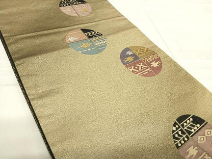 平和屋着物◎六通柄袋帯 飛鳥丸文 金銀糸 正絹 逸品 AABF4700yx