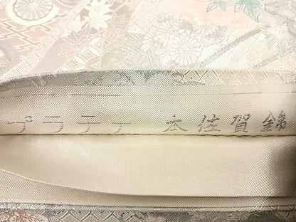 平和屋着物◎本佐賀錦 六通柄袋帯 花車文 プラチナ 正絹 逸品 AABF4706yx