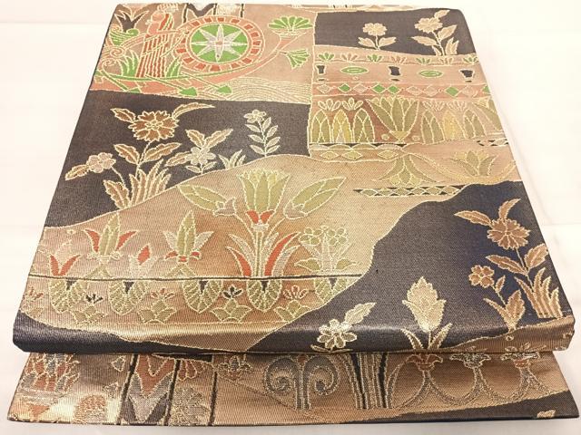 平和屋着物◎六通柄袋帯 人物風景文 金銀糸 正絹 逸品 AABF4710yx