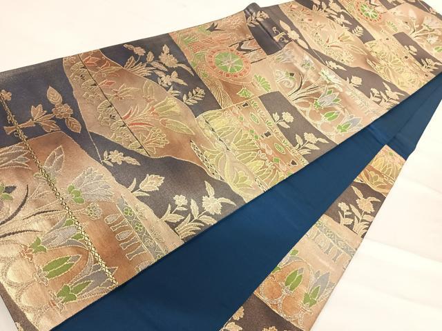 平和屋着物◎六通柄袋帯 人物風景文 金銀糸 正絹 逸品 AABF4710yx