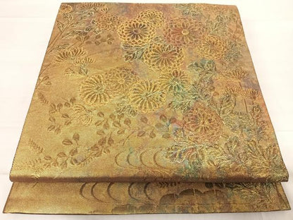 平和屋着物◎六通柄袋帯 枝垂れ花文 金糸 引箔 正絹 逸品 AABF4711yx