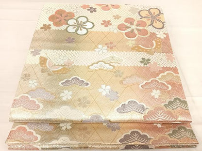 平和屋着物◎佐賀錦 六通柄袋帯 舞花文 金銀糸 正絹 逸品 AABF4713yx