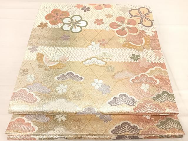 平和屋着物◎佐賀錦 六通柄袋帯 舞花文 金銀糸 正絹 逸品 AABF4713yx