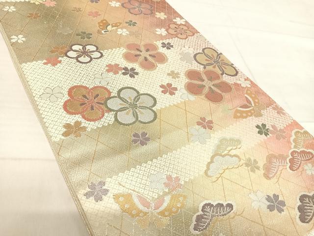 平和屋着物◎佐賀錦 六通柄袋帯 舞花文 金銀糸 正絹 逸品 AABF4713yx
