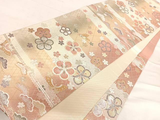 平和屋着物◎佐賀錦 六通柄袋帯 舞花文 金銀糸 正絹 逸品 AABF4713yx