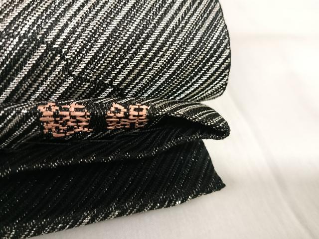 平和屋着物◎六通柄袋帯 唐織 綾錦 秋草道長文 黒地 銀糸 正絹 逸品 AABF4718yx