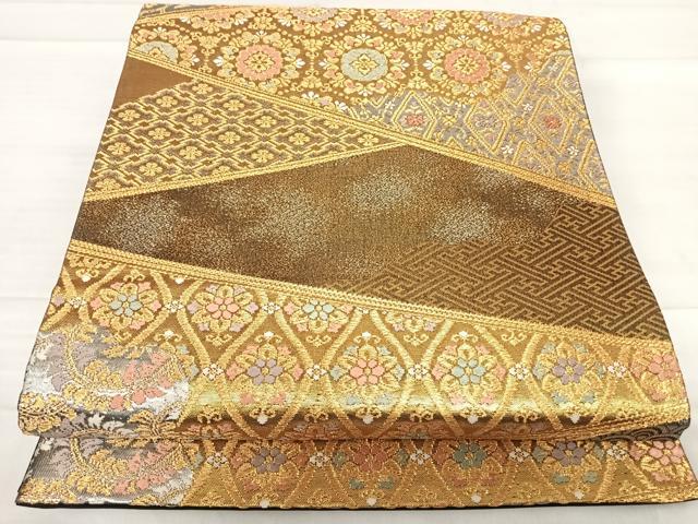 平和屋着物◎六通柄袋帯 切嵌花文 金銀糸 正絹 逸品 AABF4722yx