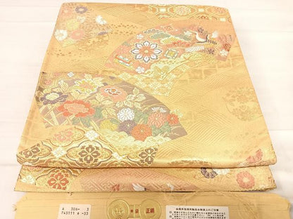 平和屋着物◎西陣 六通柄袋帯 唐織 地紙花文 金糸 正絹 逸品 AABF4723yx