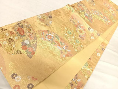 平和屋着物◎西陣 六通柄袋帯 唐織 地紙花文 金糸 正絹 逸品 AABF4723yx