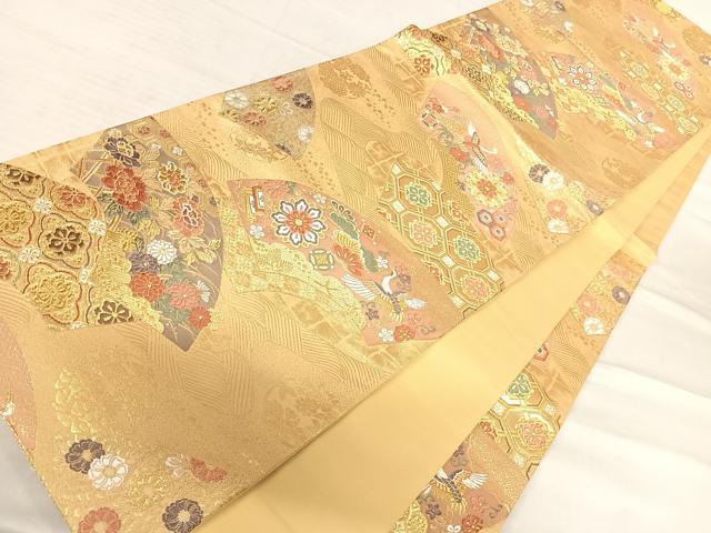 平和屋着物◎西陣 六通柄袋帯 唐織 地紙花文 金糸 正絹 逸品 AABF4723yx