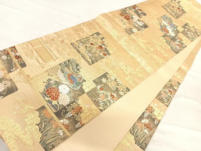 平和屋着物◎六通柄袋帯 唐織 蒔絵色紙紋 金銀糸 正絹 逸品 AABF4725yx