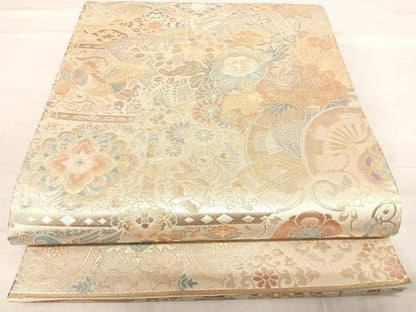 平和屋着物◎六通柄袋帯 花車文 金銀糸 正絹 逸品 AABF4727yx