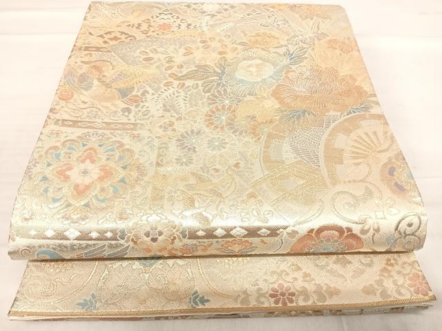 平和屋着物◎六通柄袋帯 花車文 金銀糸 正絹 逸品 AABF4727yx