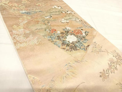 平和屋着物◎六通柄袋帯　唐織　障壁色紙文　金糸　正絹　逸品　AABF4730yx