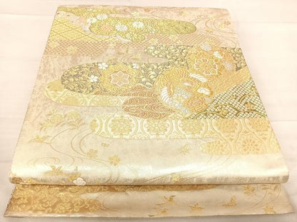 平和屋着物◎六通柄袋帯 鳳凰花文 金銀糸 正絹 逸品 AABF4732yx