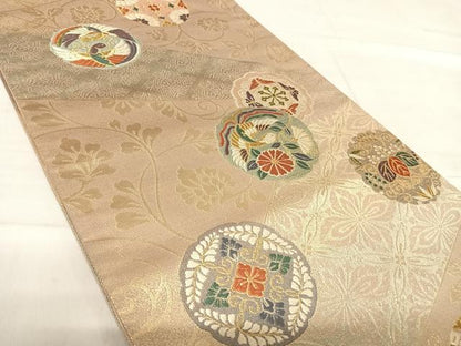 平和屋着物◎六通柄袋帯 唐織 鳳凰花文 金糸 正絹 逸品 AABF4735yx