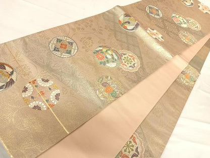 平和屋着物◎六通柄袋帯 唐織 鳳凰花文 金糸 正絹 逸品 AABF4735yx