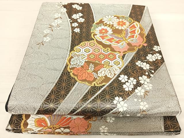 平和屋着物◎六通柄袋帯 唐織 花蝶文 金銀糸 正絹 逸品 AABF4737yx