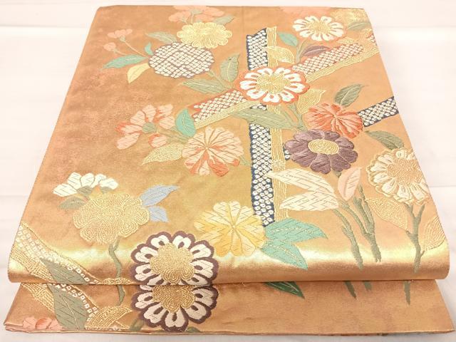 平和屋着物◎六通柄袋帯　唐織　草花文　金糸　正絹　逸品　AABF4739yx