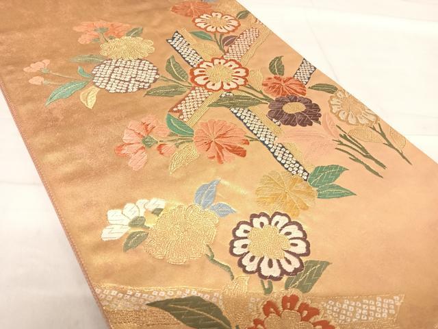 平和屋着物◎六通柄袋帯　唐織　草花文　金糸　正絹　逸品　AABF4739yx