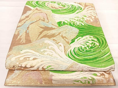 平和屋着物◎六通柄袋帯 立波文 金銀糸 正絹 逸品 AABF4742yx