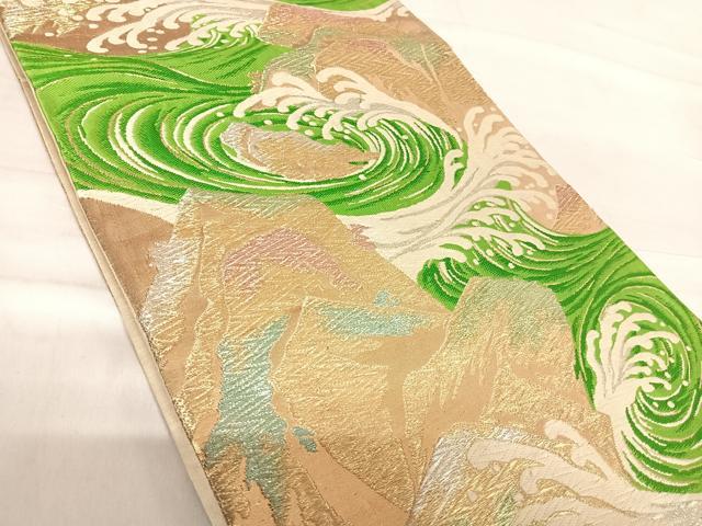 平和屋着物◎六通柄袋帯 立波文 金銀糸 正絹 逸品 AABF4742yx