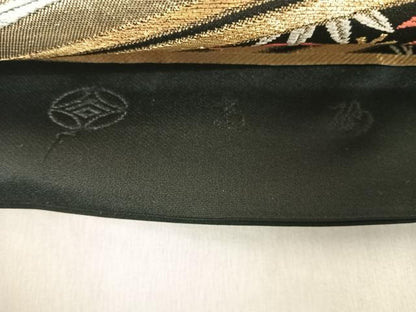 平和屋着物◎六通柄袋帯 唐織 高砂 舞花文 黒地 金銀糸 正絹 逸品 AABF4743yx