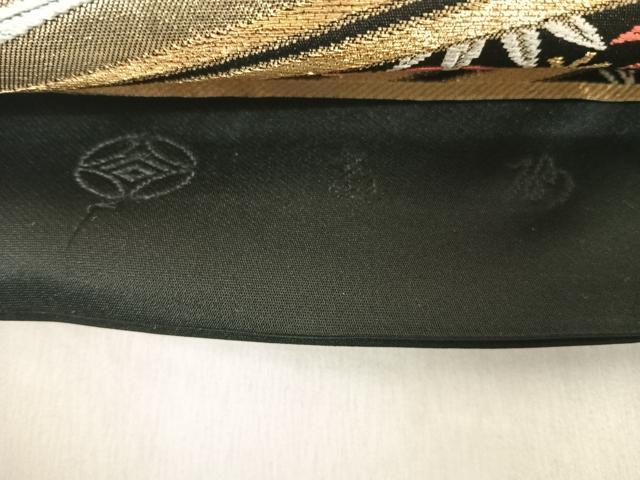 平和屋着物◎六通柄袋帯 唐織 高砂 舞花文 黒地 金銀糸 正絹 逸品 AABF4743yx