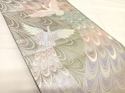 平和屋着物◎六通柄袋帯 鳳凰文 金銀糸 正絹 逸品 AABF4745yx