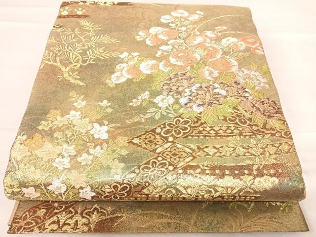 平和屋着物◎六通柄袋帯 草花文 金糸 正絹 逸品 AABF4755yx