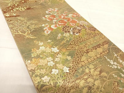 平和屋着物◎六通柄袋帯 草花文 金糸 正絹 逸品 AABF4755yx