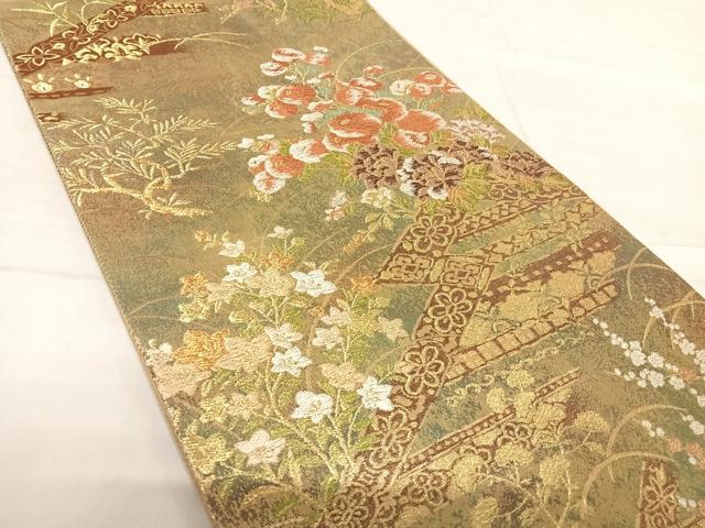 平和屋着物◎六通柄袋帯 草花文 金糸 正絹 逸品 AABF4755yx