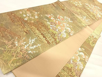 平和屋着物◎六通柄袋帯 草花文 金糸 正絹 逸品 AABF4755yx