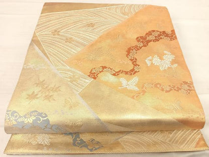 平和屋着物◎六通柄袋帯　道長花蝶文　金銀糸　正絹　逸品　AABF4757yx