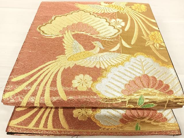 平和屋着物◎六通柄袋帯 鳳凰松文 金銀糸 正絹 逸品 AABF4760yx