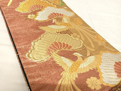 平和屋着物◎六通柄袋帯 鳳凰松文 金銀糸 正絹 逸品 AABF4760yx