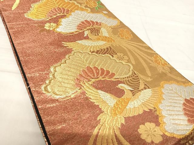 平和屋着物◎六通柄袋帯 鳳凰松文 金銀糸 正絹 逸品 AABF4760yx