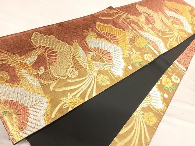 平和屋着物◎六通柄袋帯 鳳凰松文 金銀糸 正絹 逸品 AABF4760yx