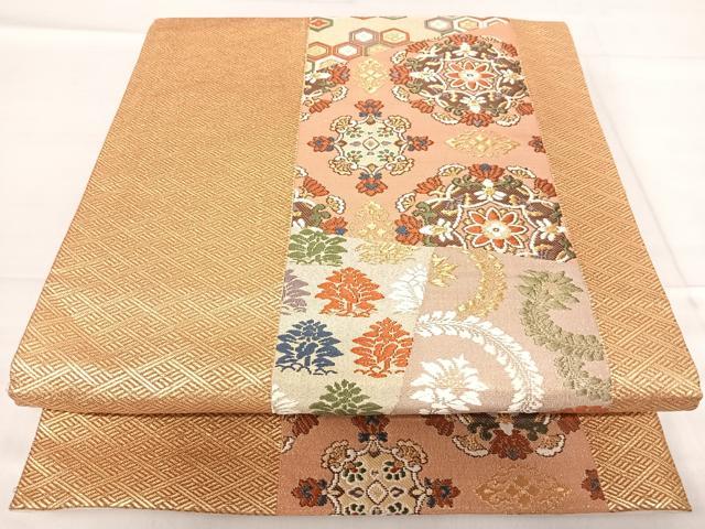 平和屋着物◎六通柄袋帯 唐織 古趣裂献上 金糸 正絹 逸品 AABF4762yx